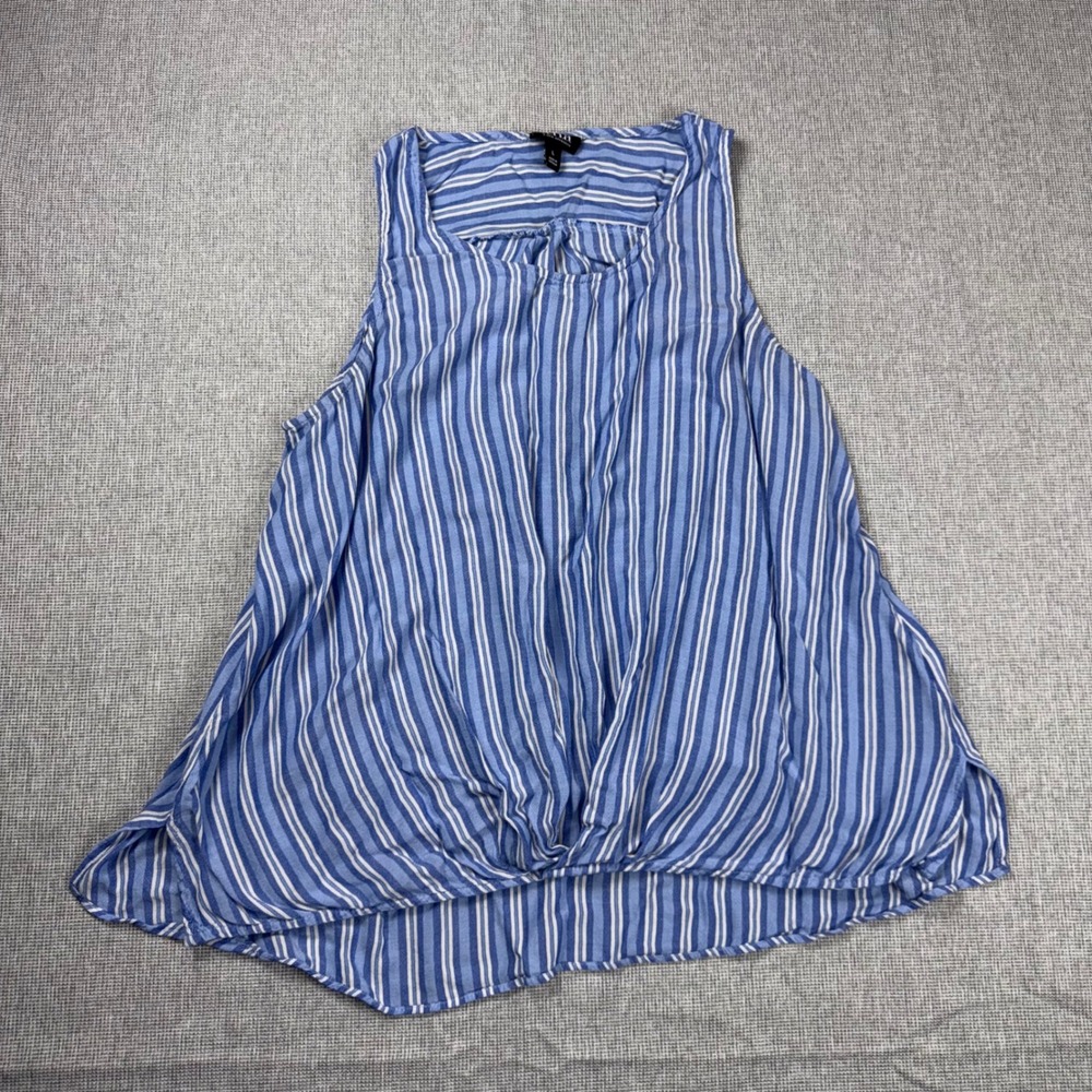 a.n.a A New Approach Blue White Striped Twist Front Sleeveless Top Tank Large